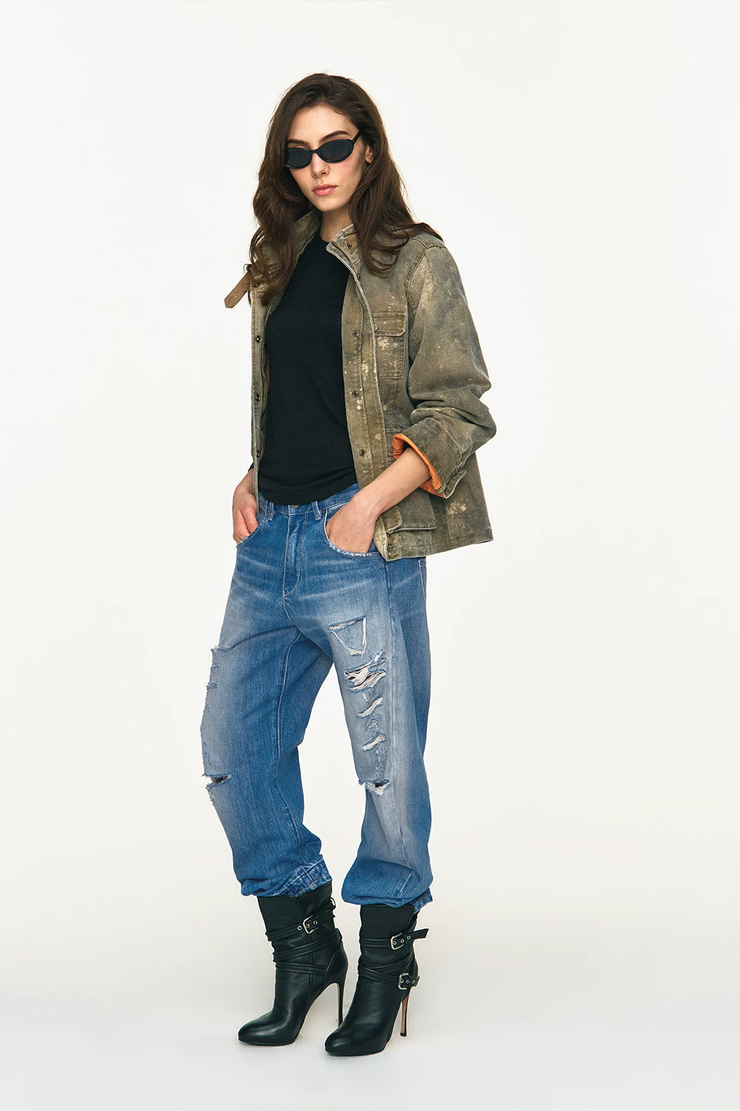 ANTENNA EFFECT Washed Multi-Pocket Zip-Up Jacket