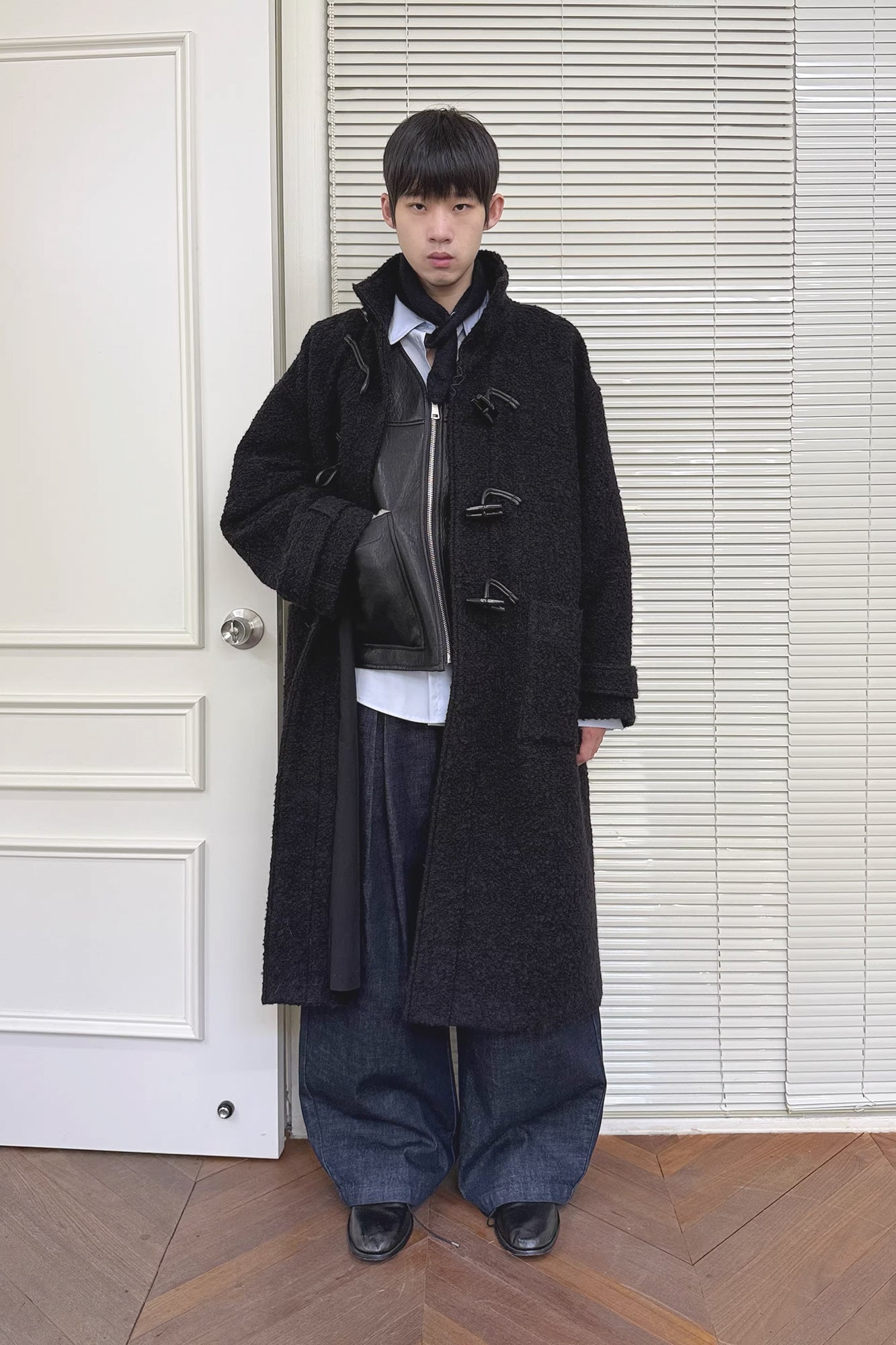 NEVERSEEZ Bouclé Wool-Blend Toggle Longline Coat