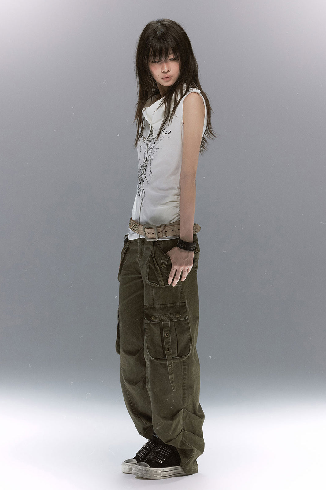CESTNOUS Retro Washed Multi-Pocket Straight-Leg Cargo Pants