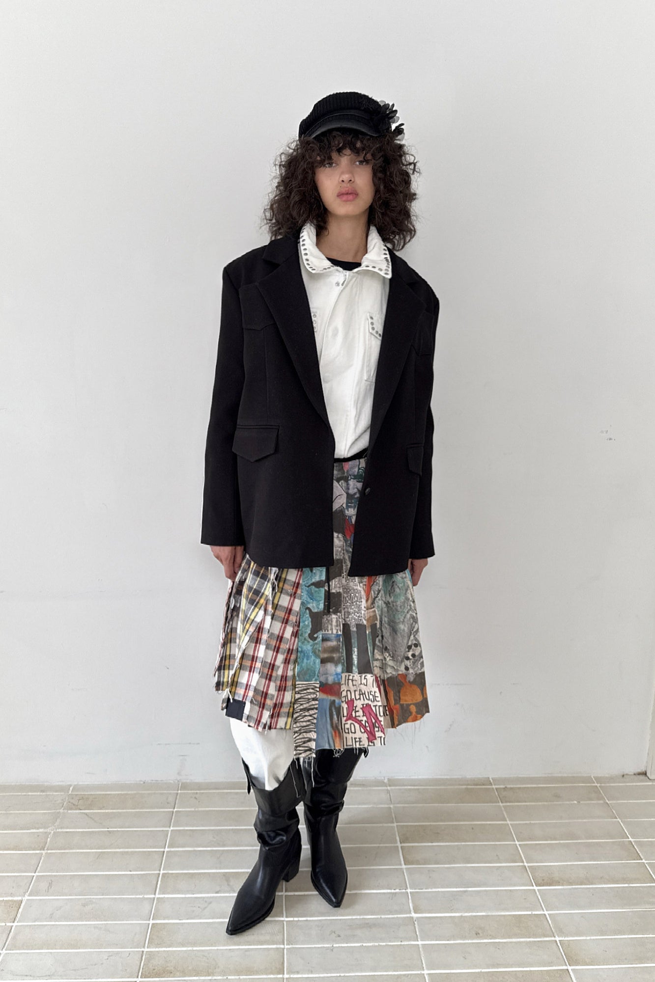 FULLTIDE Graffiti Raw-Edge Belted Plaid Wrap Skirt