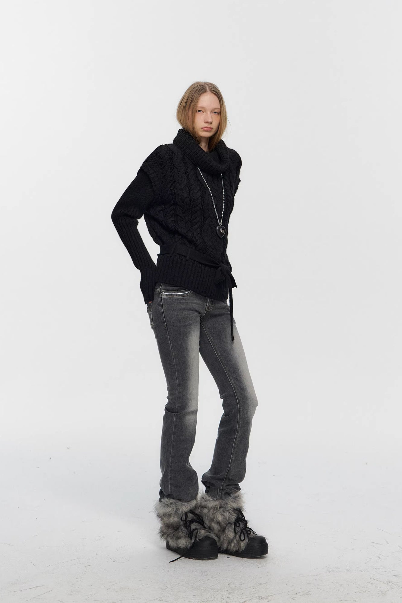 10AMSOTIIIIIIRED Spliced Cable-Knit Wool-Blend Belted Sweater