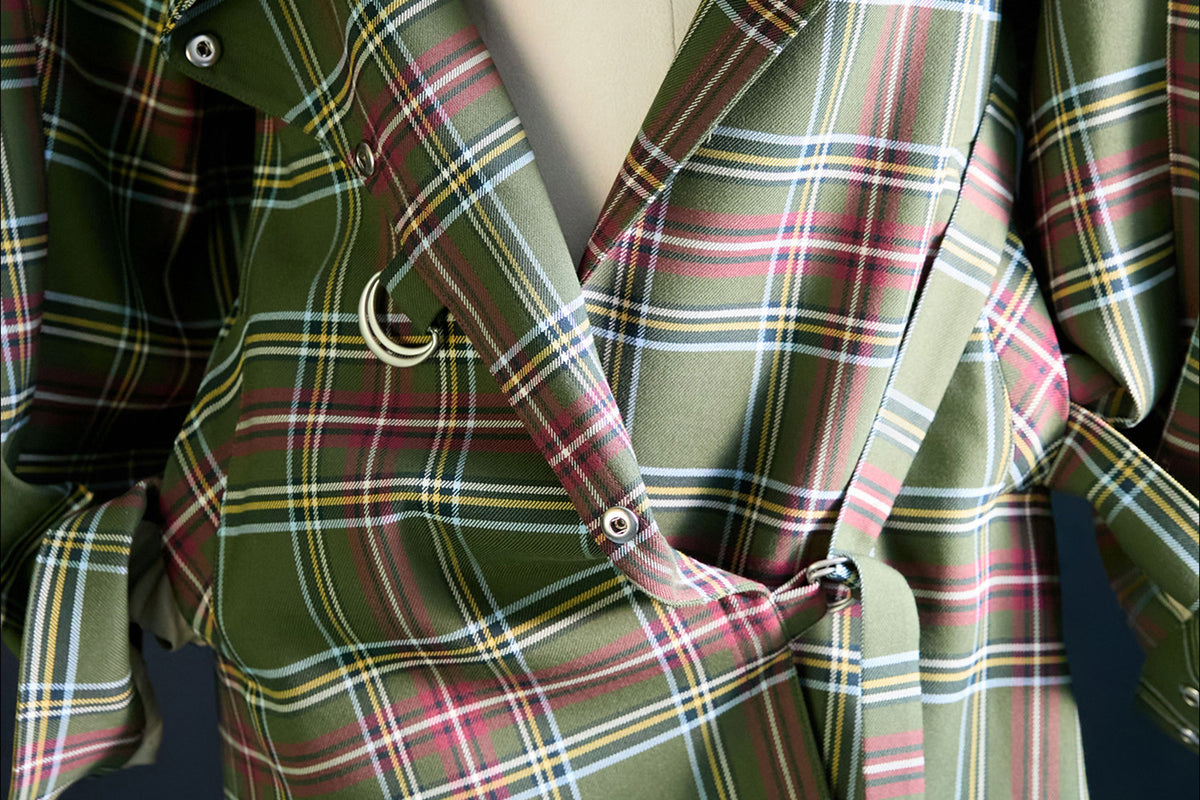 MXU Retro Plaid Deconstructed Trench Coat & Shorts Set