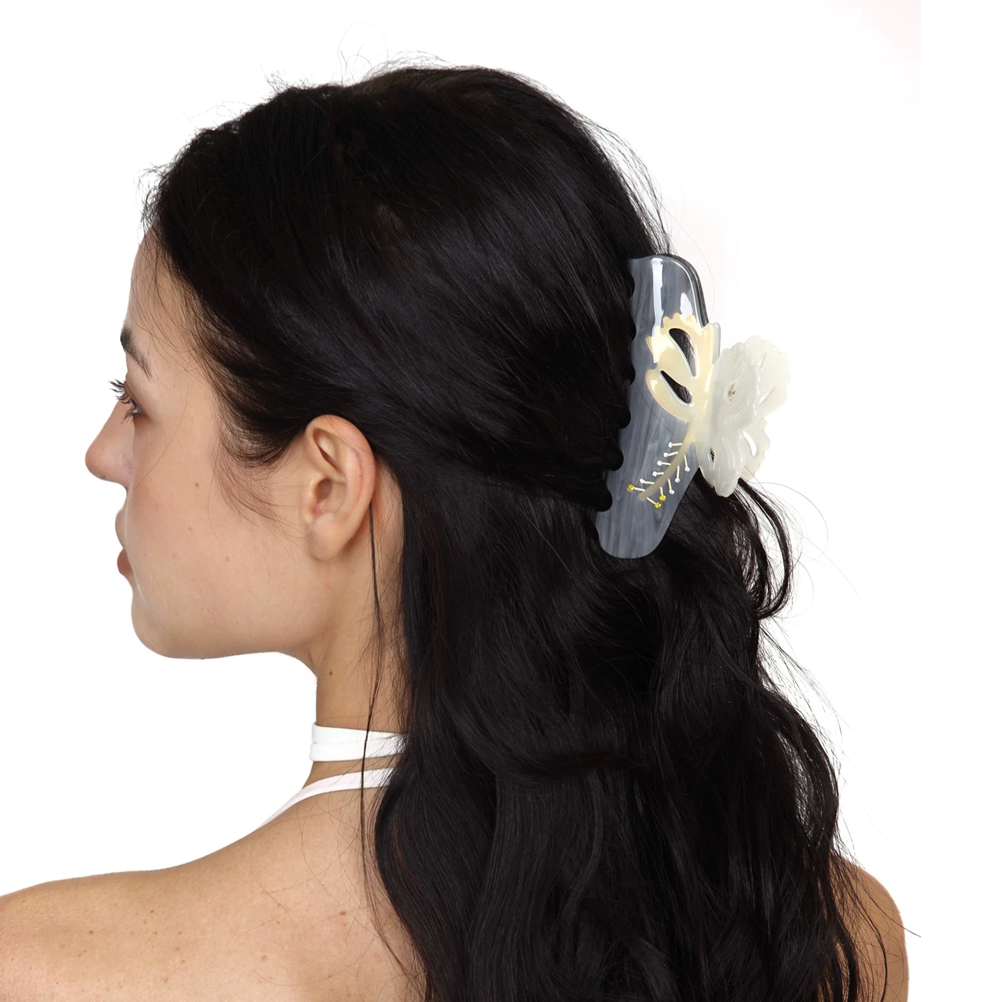 SCARLET SAGE Crystal-Embellished Hibiscus Acetate Claw Clip