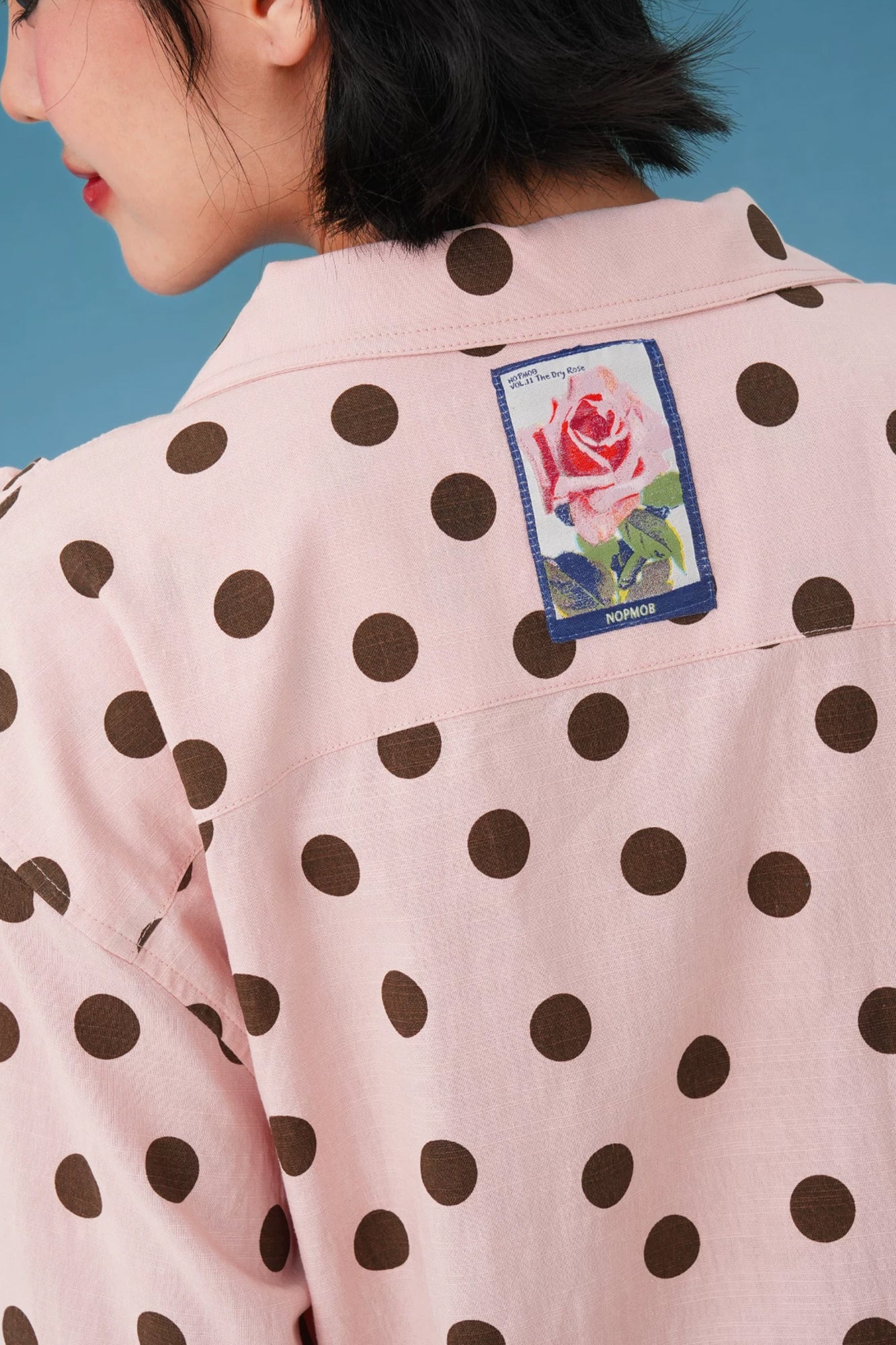 NOPMOB Polka Dot Ruffle Tie Half-Shirt