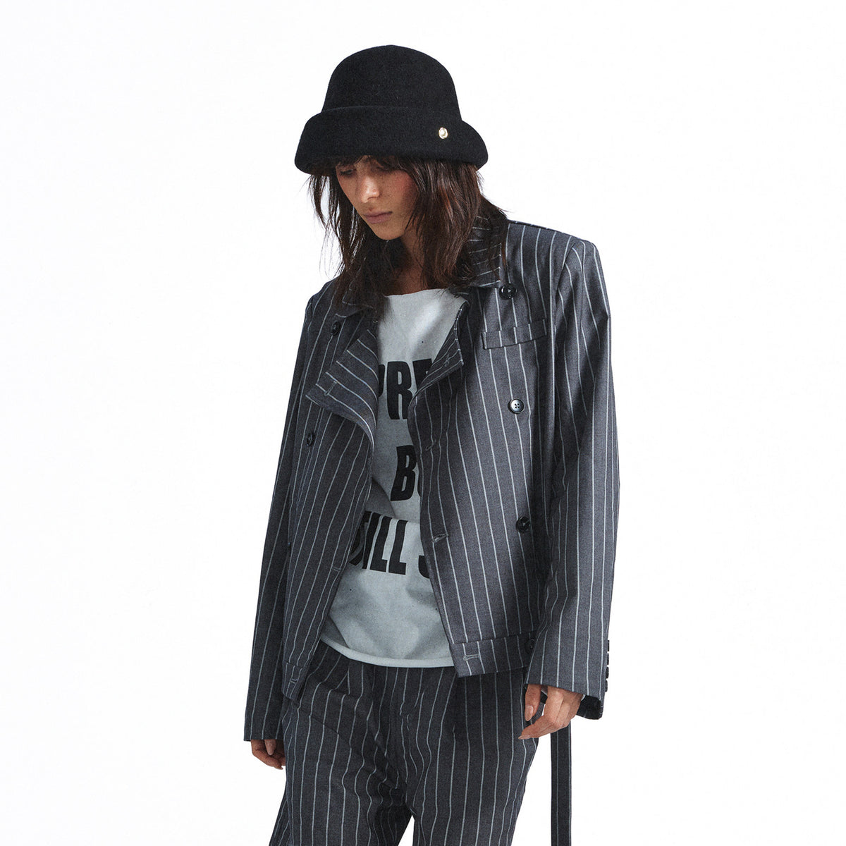 FULLTIDE Punk Striped Tie-Detail Blazer