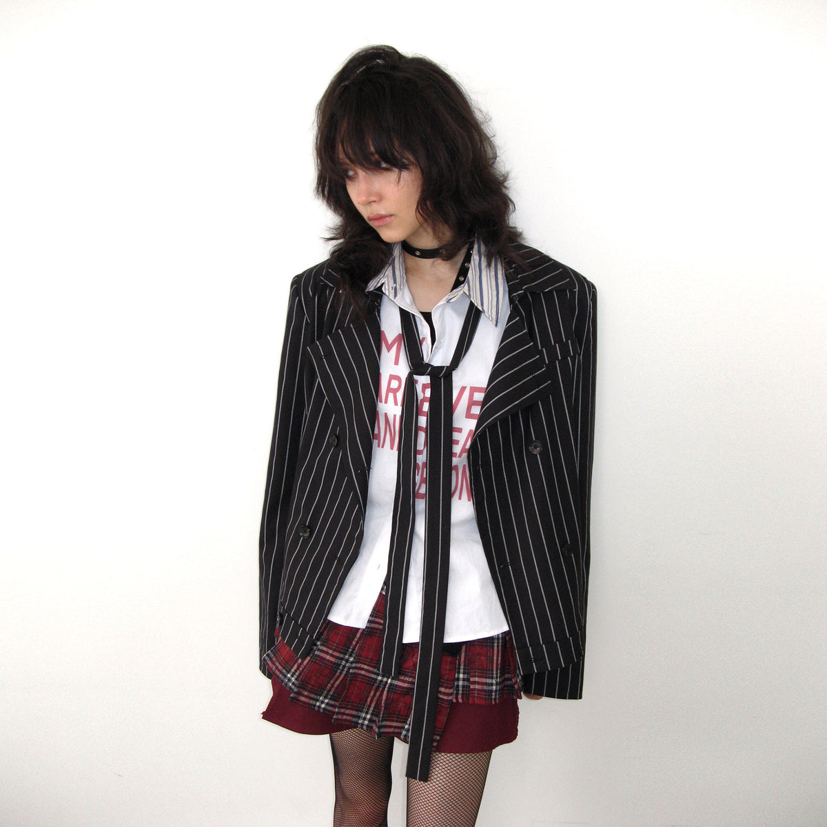 FULLTIDE Punk Striped Tie-Detail Blazer