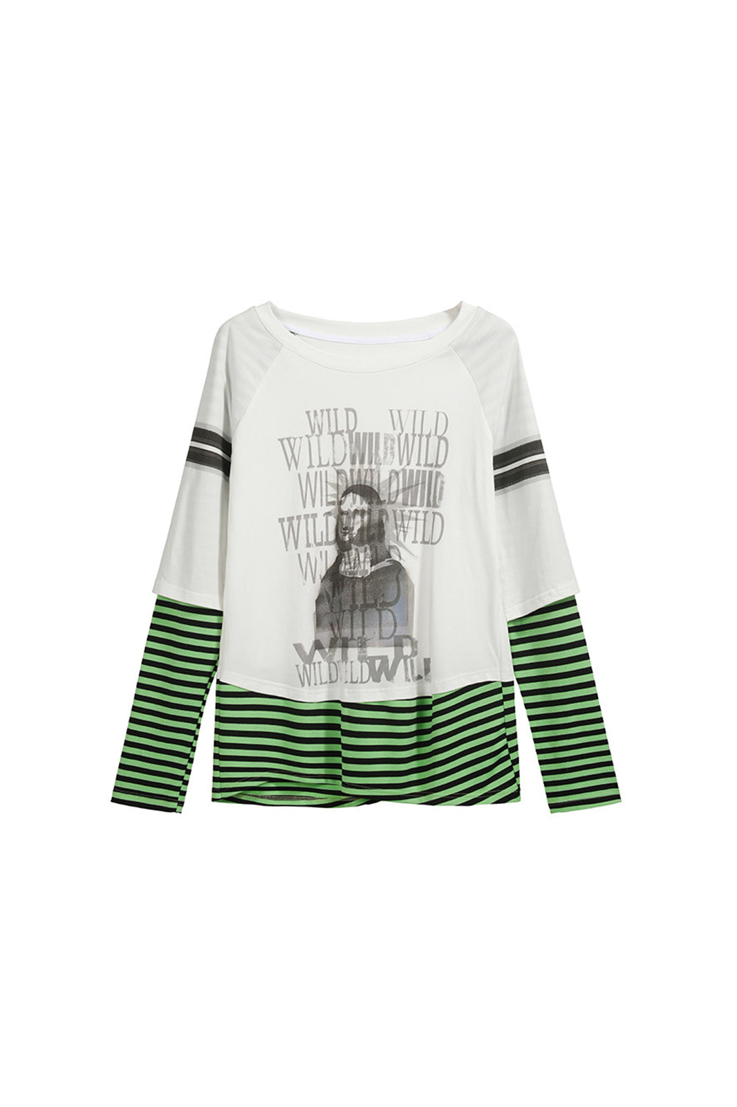 FULLTIDE Graffiti Spliced Stripe Layered Long-Sleeve Tee
