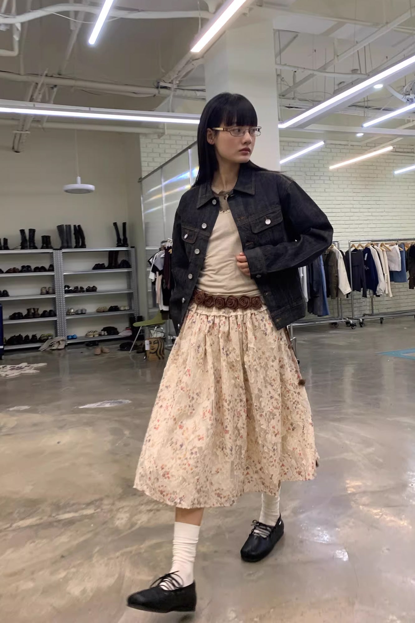 NEVERSEEZ Retro Waist-Tab Dark Denim Jacket