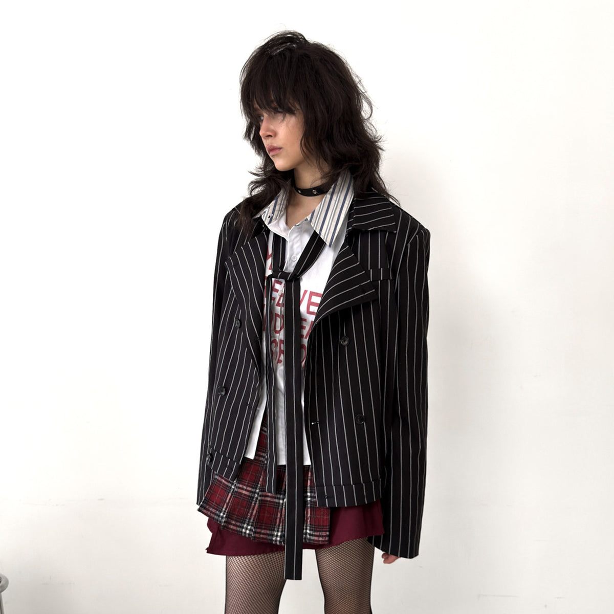 FULLTIDE Punk Striped Tie-Detail Blazer