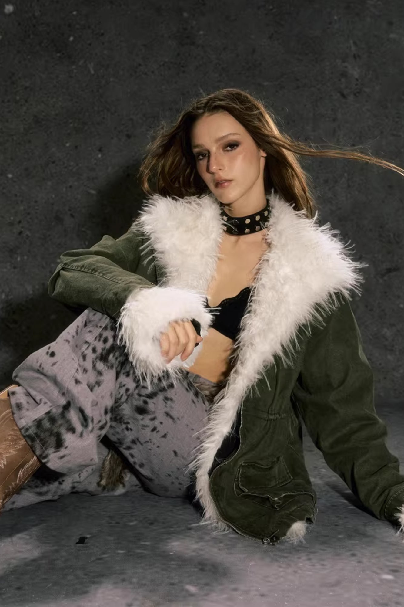 10AMSOTIIIIIIRED Stone-Washed Detachable Faux-Fur Parka