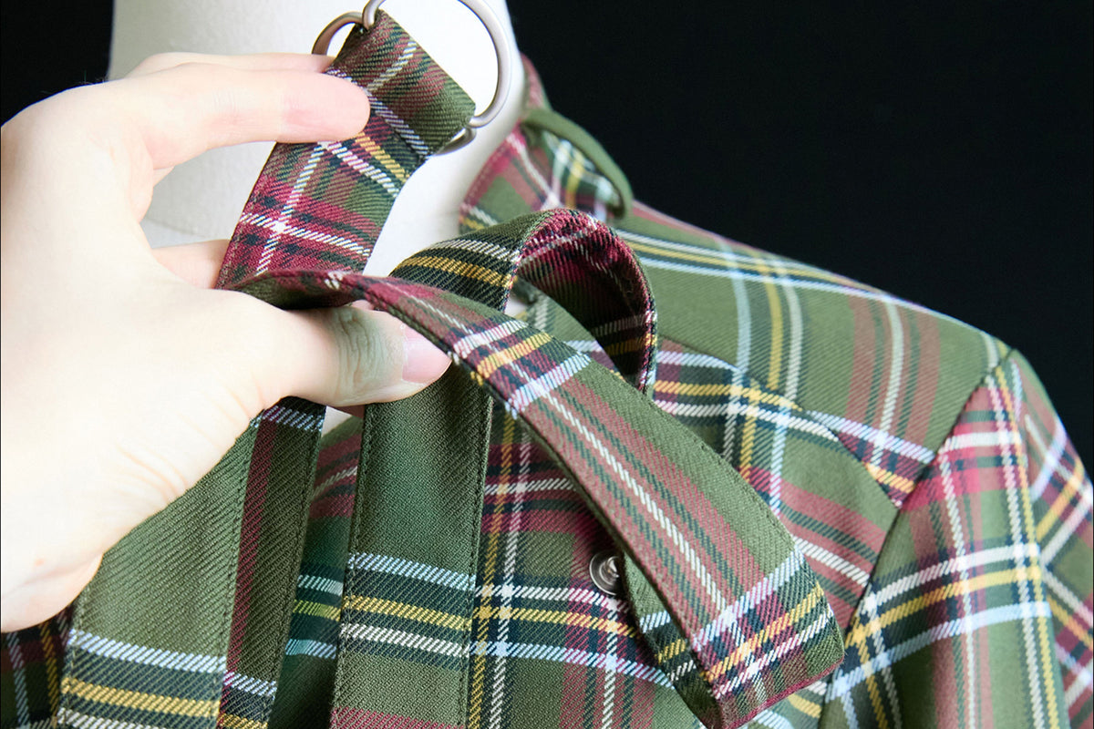 MXU Retro Plaid Deconstructed Trench Coat & Shorts Set