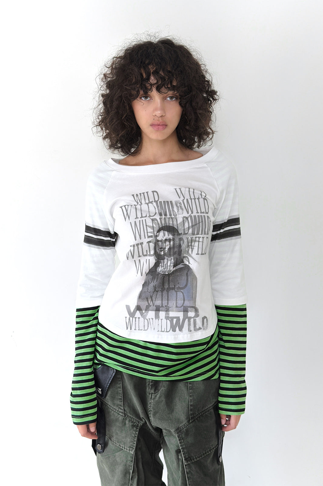 FULLTIDE Graffiti Spliced Stripe Layered Long-Sleeve Tee
