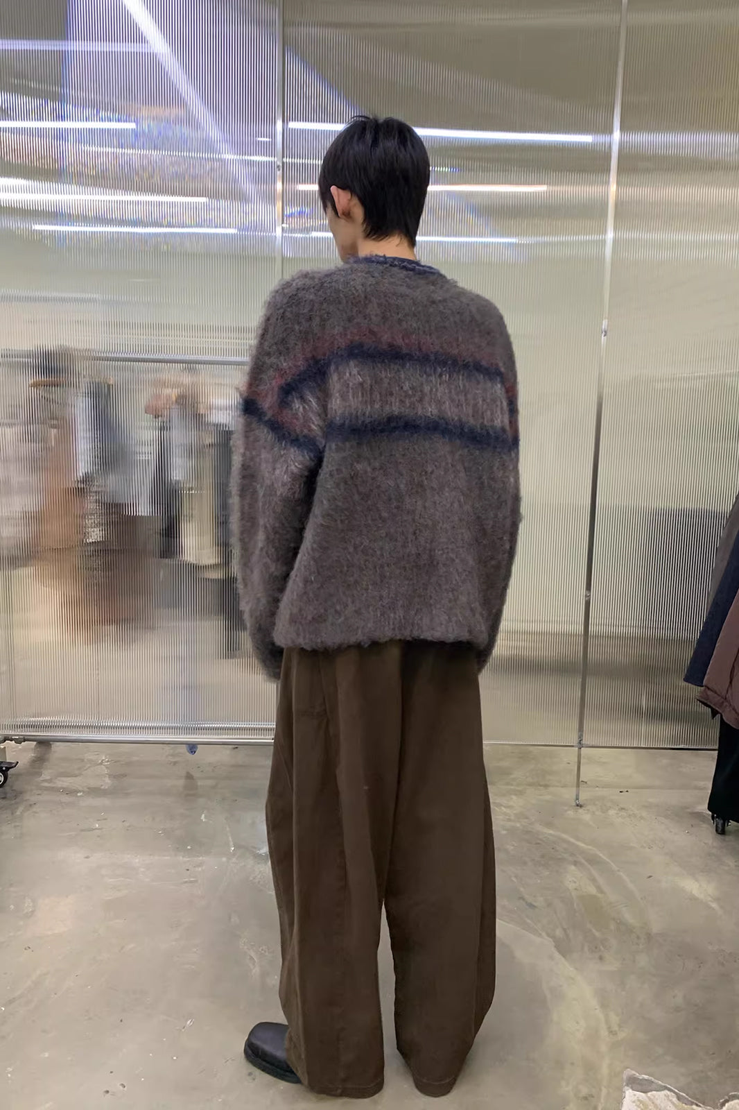 NEVERSEEZ Contrast Stripe Fuzzy Sweater