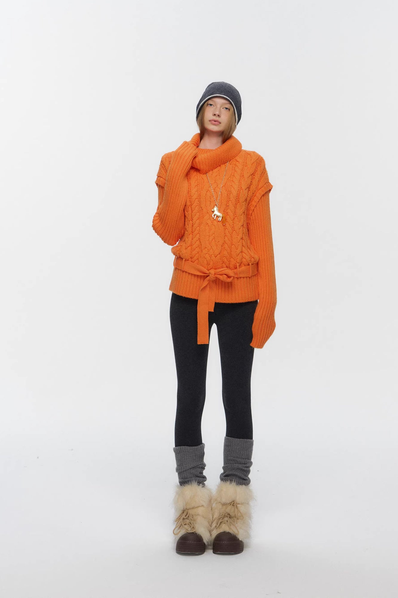 10AMSOTIIIIIIRED Spliced Cable-Knit Wool-Blend Belted Sweater