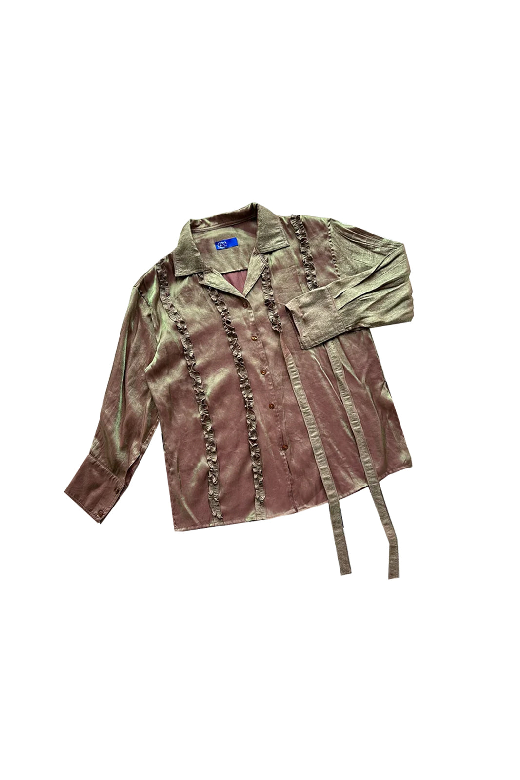 NOPMOB Satin Ruffled Iridescent Oversized Shirt