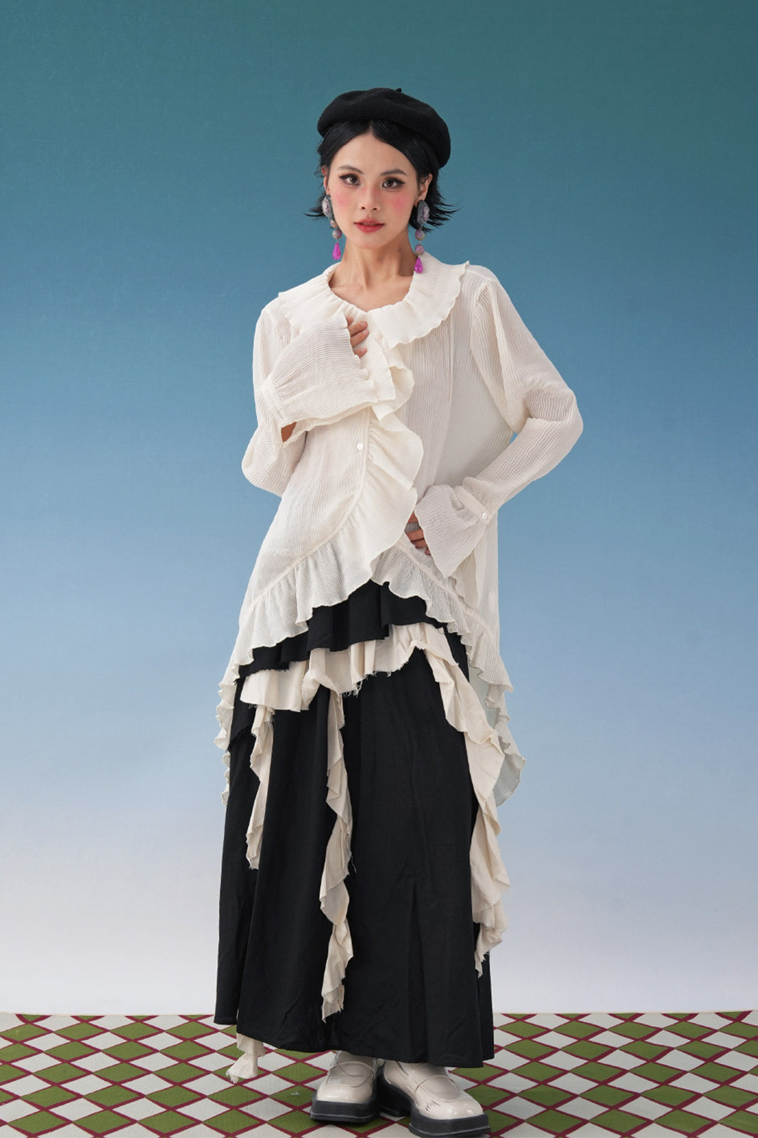 NOPMOB Crinkled Ruffle-Trim Shirt