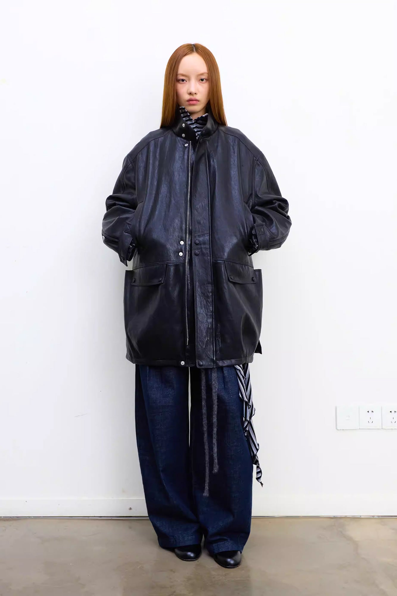 NEVERSEEZ Quilted Faux Leather Stand-Collar Utility Jacket