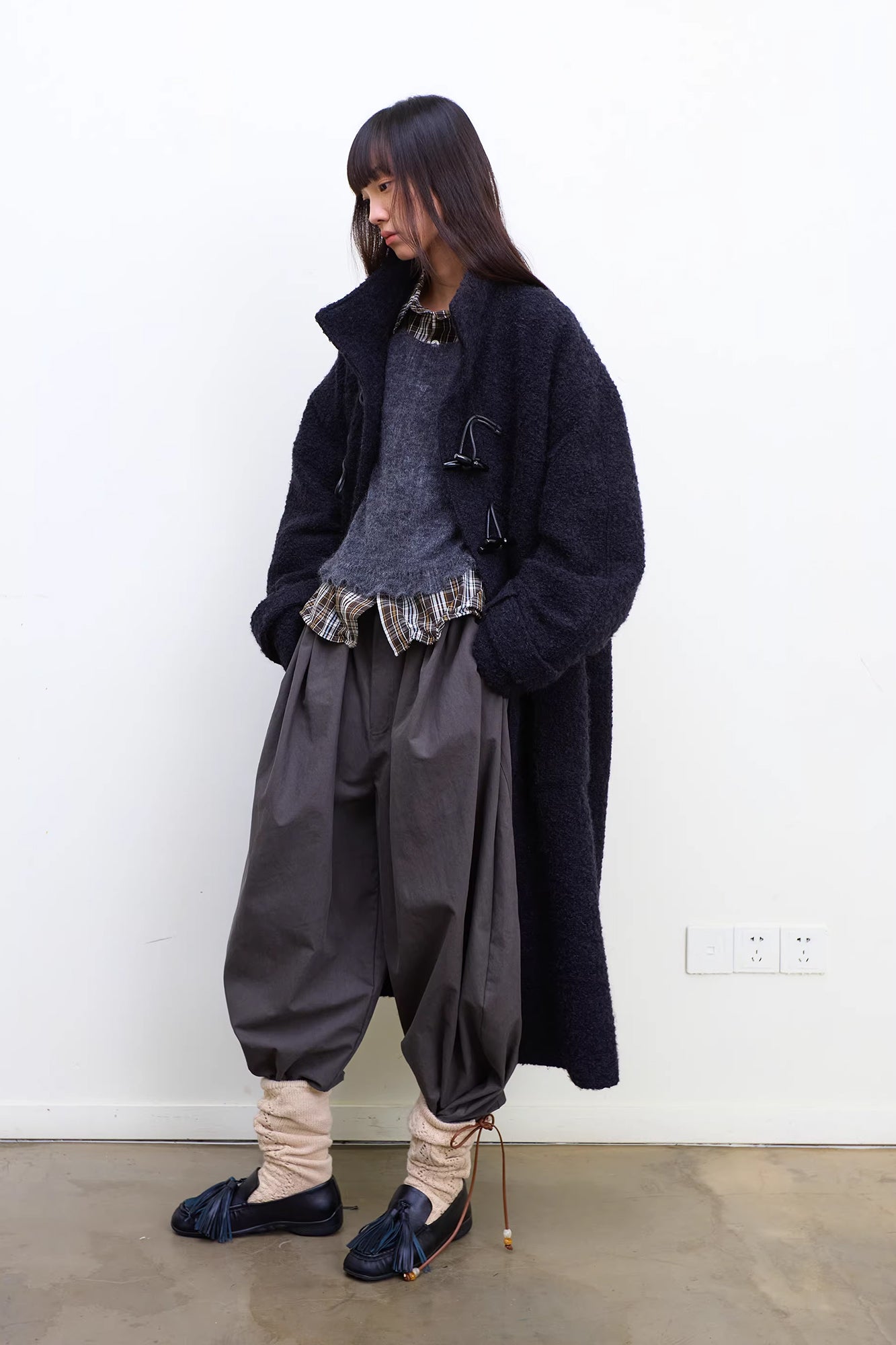 NEVERSEEZ Bouclé Wool-Blend Toggle Longline Coat