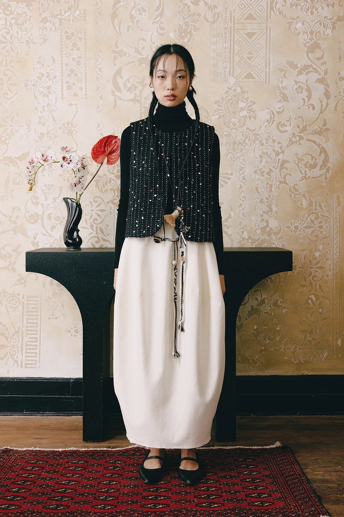 YUANYE High-Waist Cocoon Midi Skirt