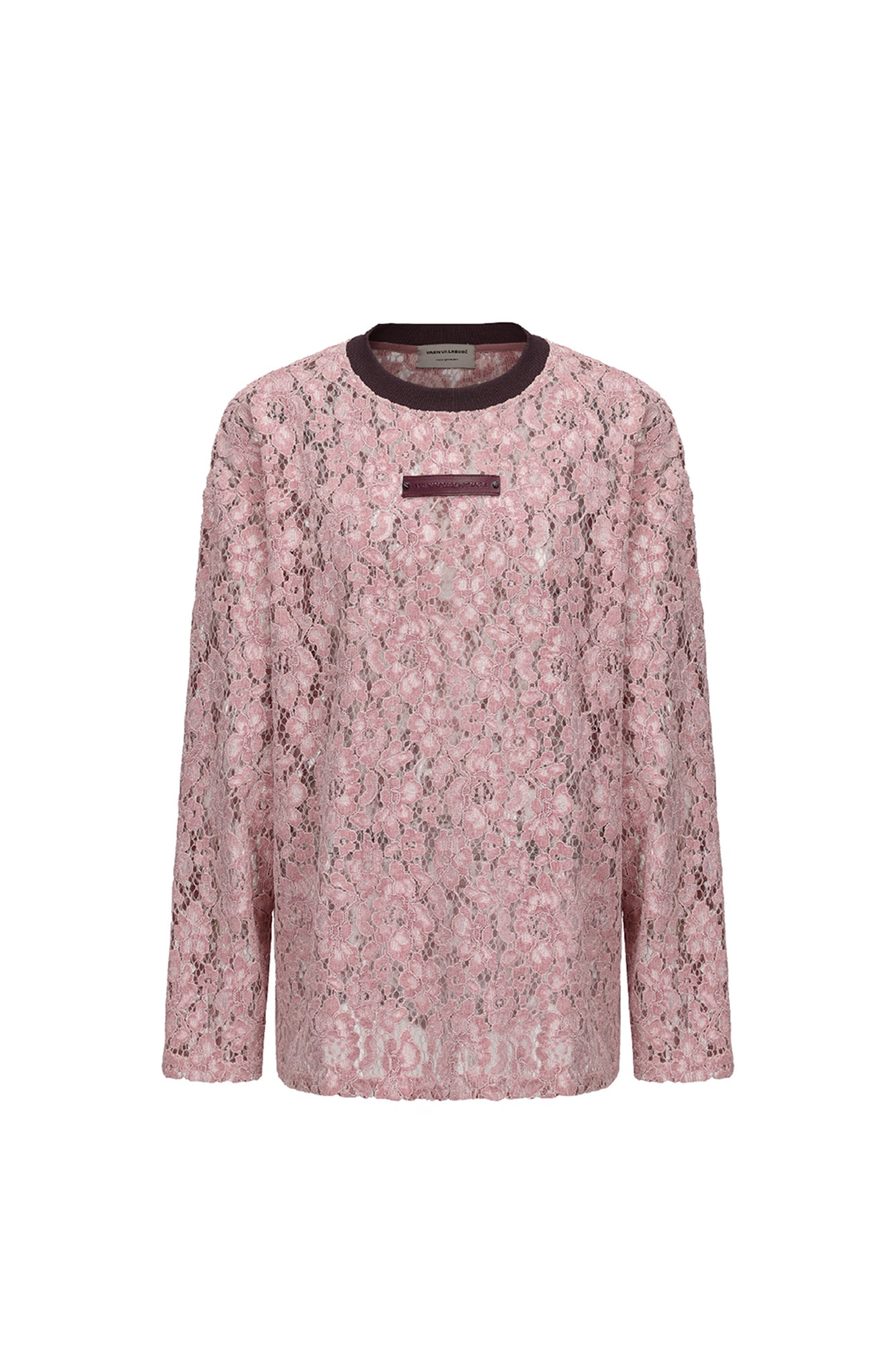 VANN VALRENCE Openwork Lace Contrast Crewneck Top