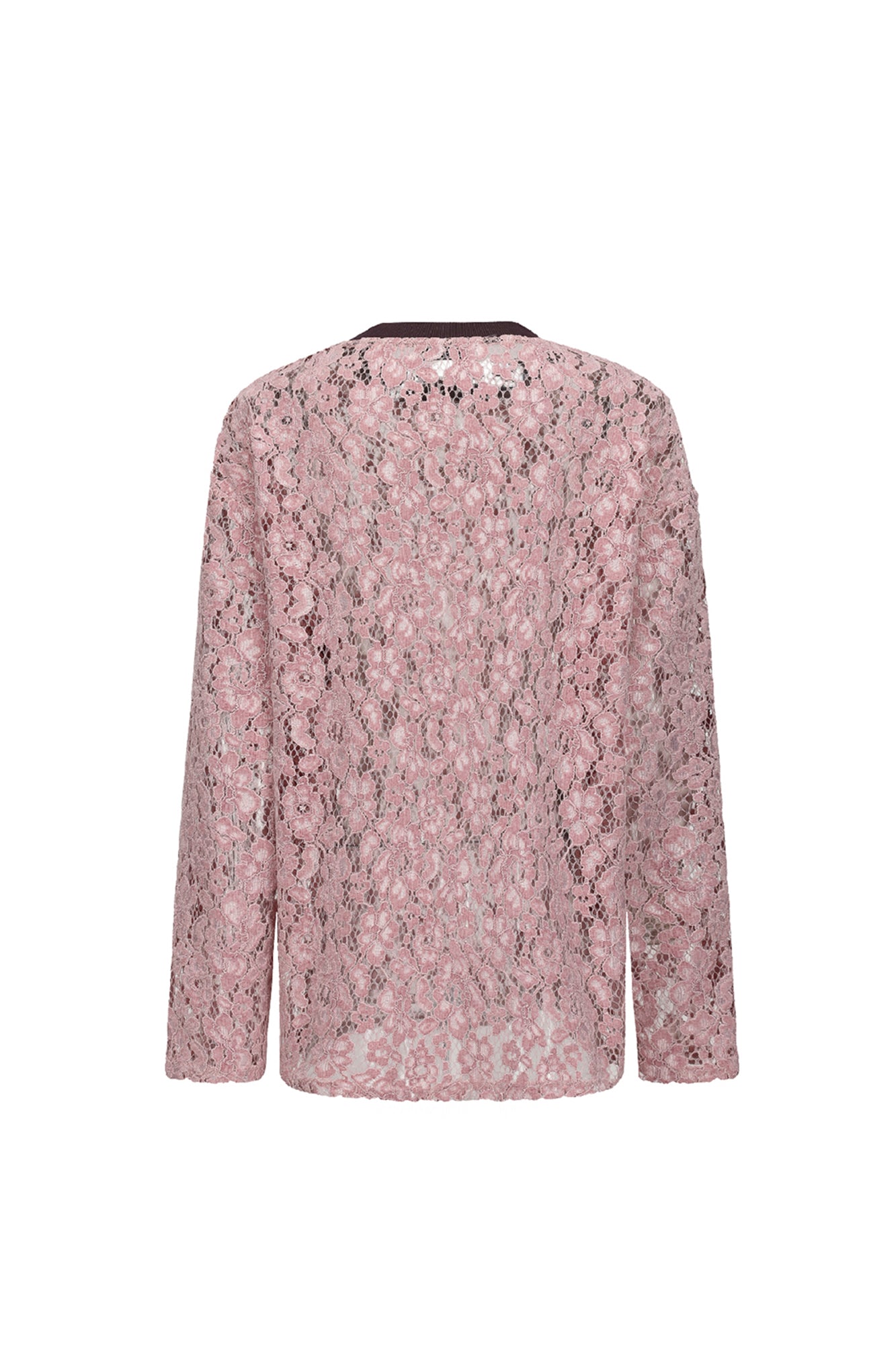 VANN VALRENCE Openwork Lace Contrast Crewneck Top