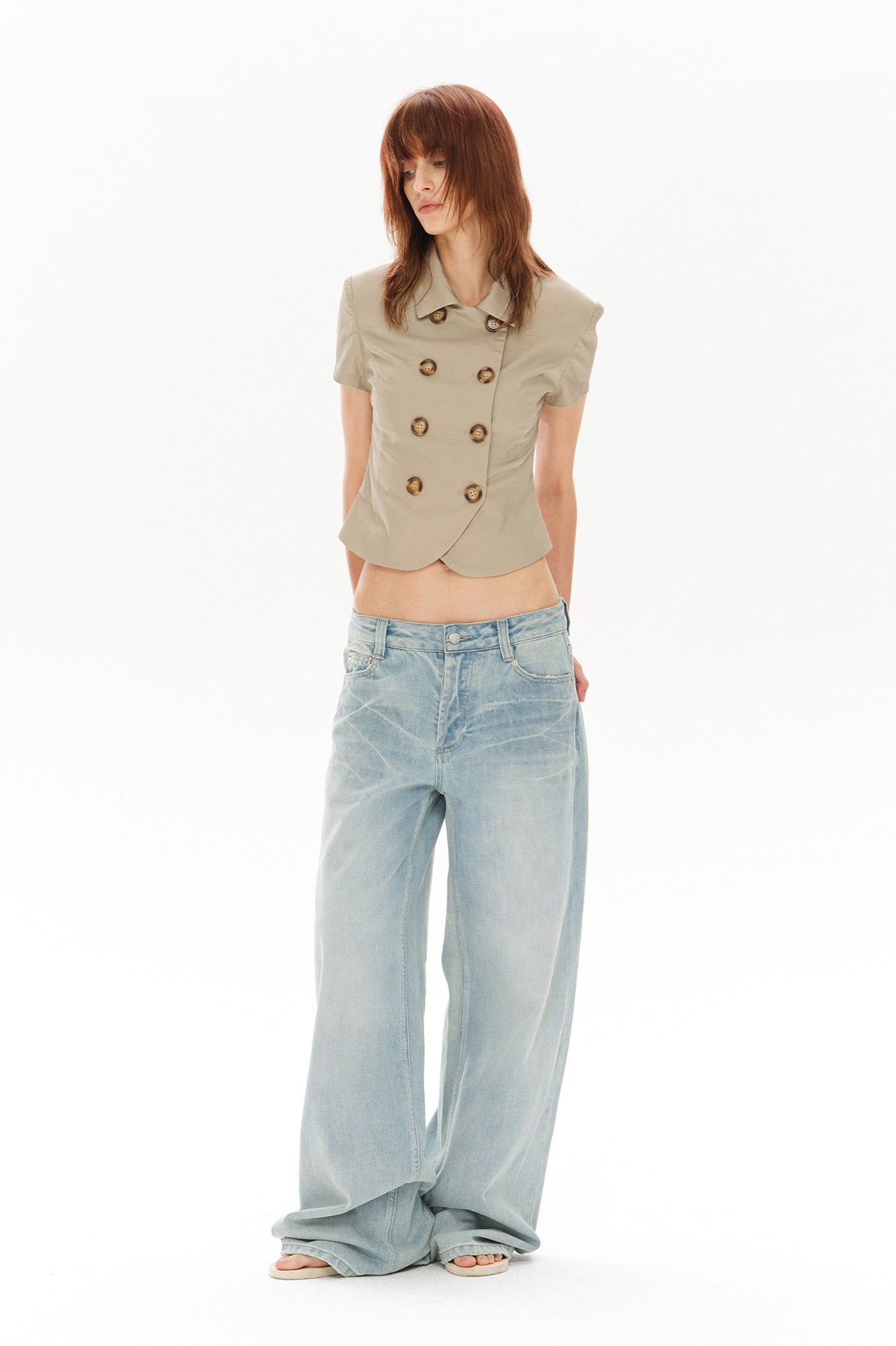 COSTUSTOOT Double-Breasted Cropped Half Shirt
