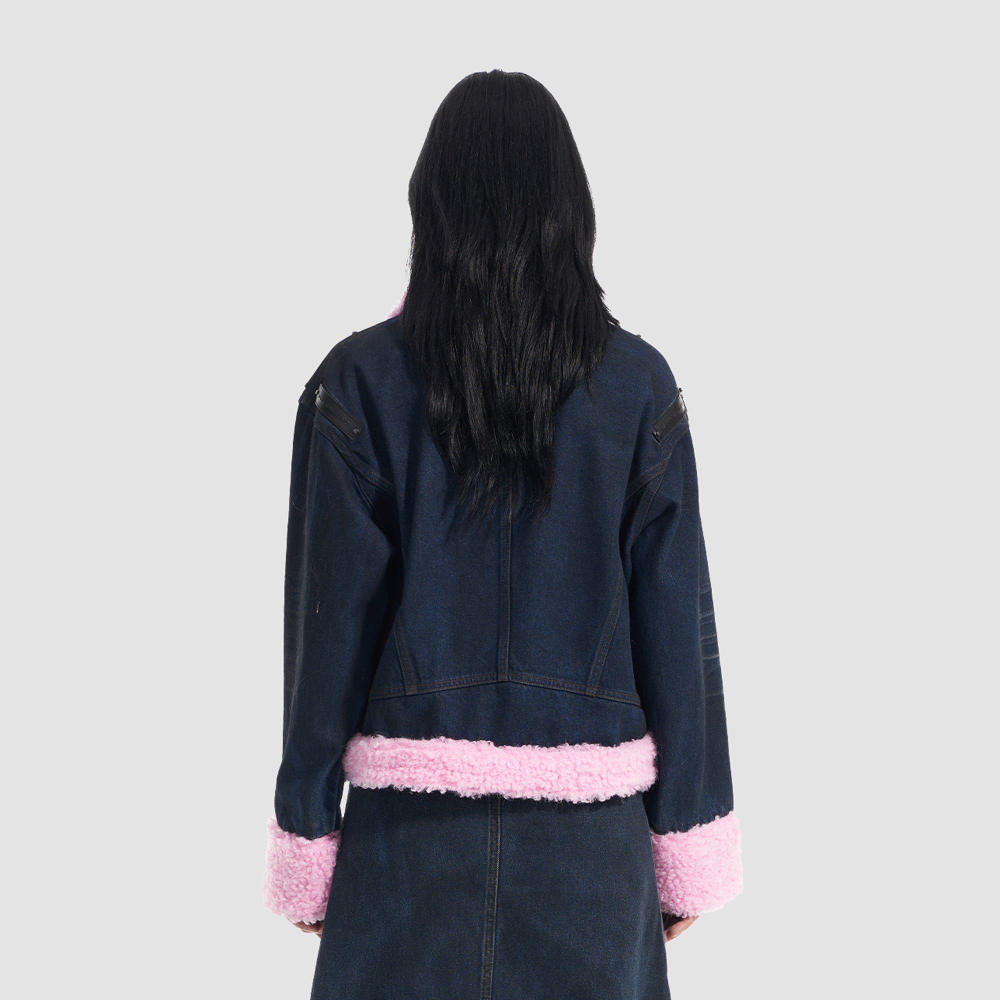 VANN VALRENCE Contrast Shearling-Lined Denim Jacket