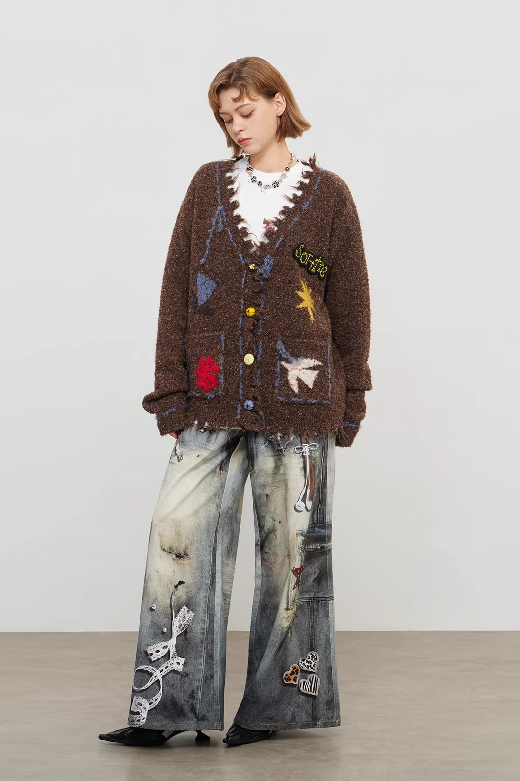 SOFITTE Intarsia Graphic Fringe-Trim Cardigan