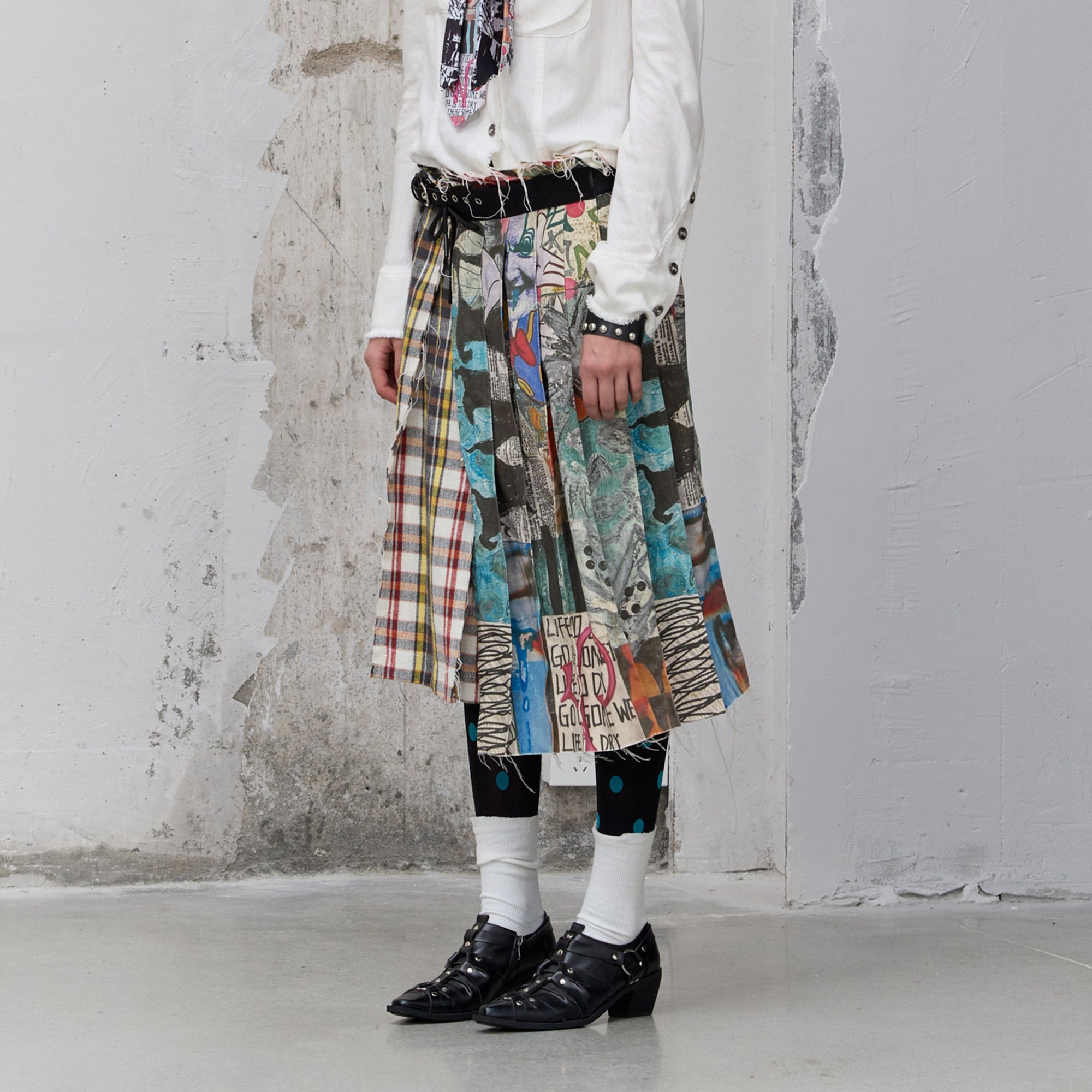 FULLTIDE Graffiti Raw-Edge Belted Plaid Wrap Skirt