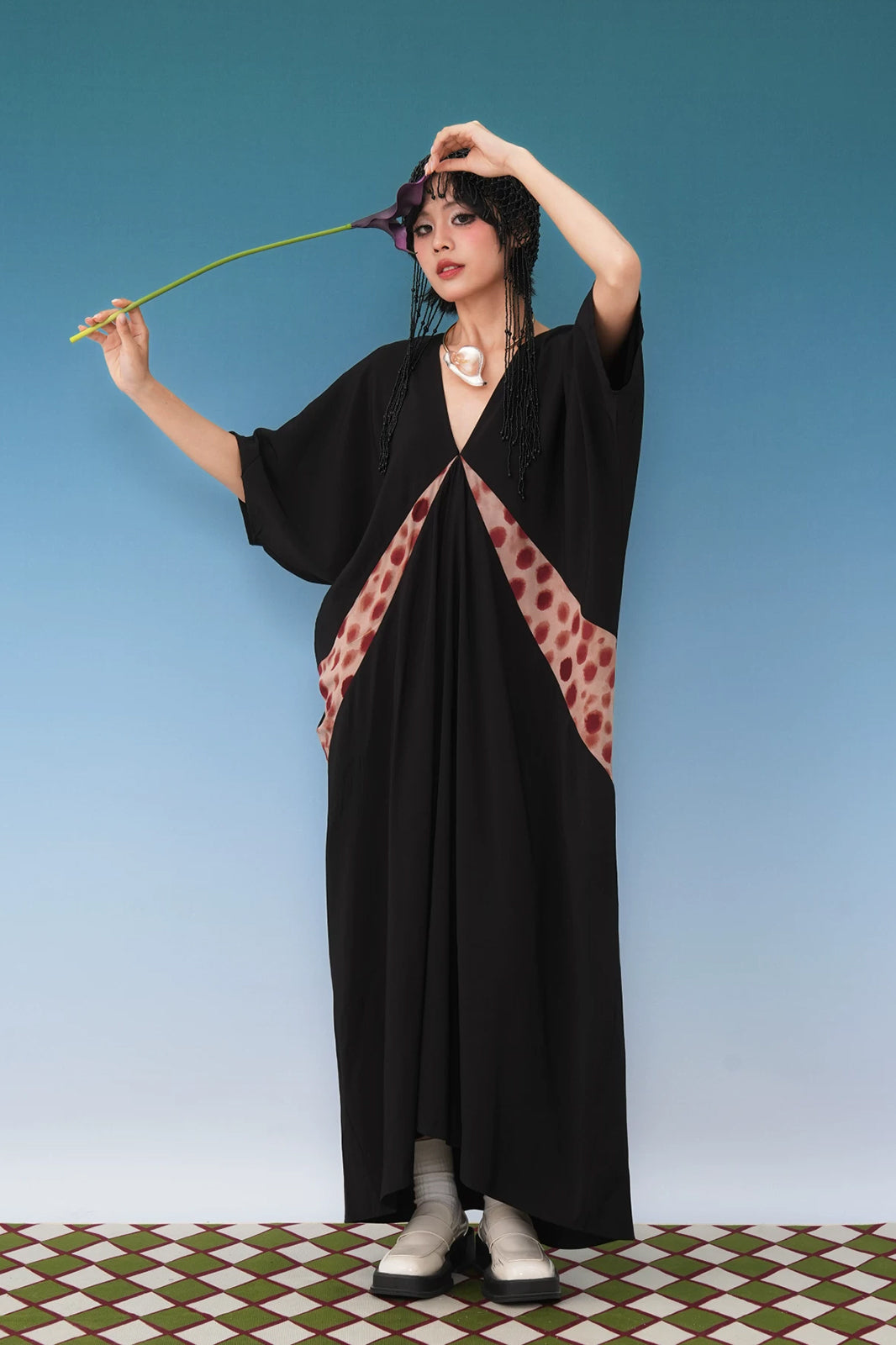 NOPMOB Dot Panel Draped Maxi Dress