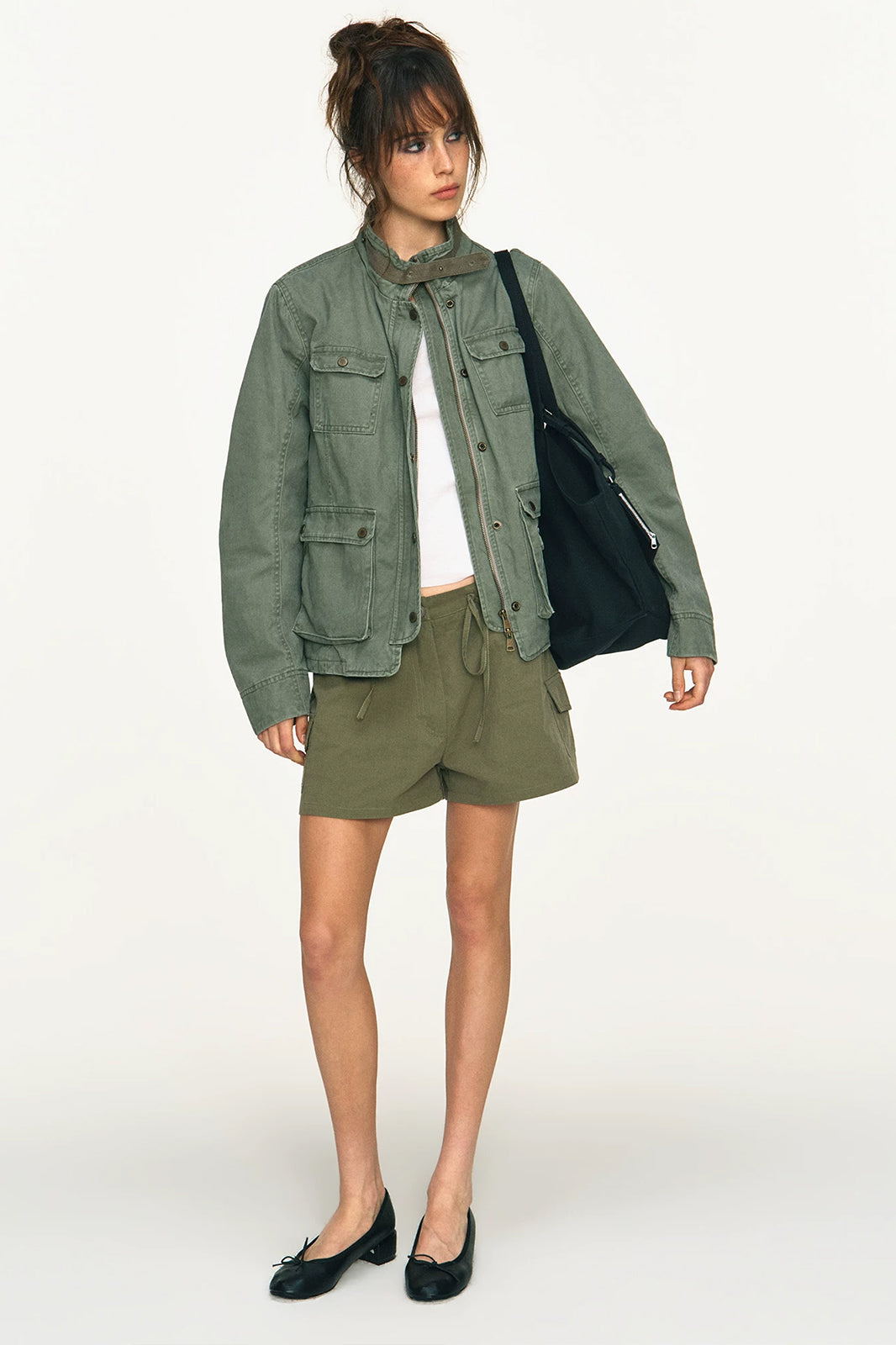 ANTENNA EFFECT Washed Multi-Pocket Zip-Up Jacket