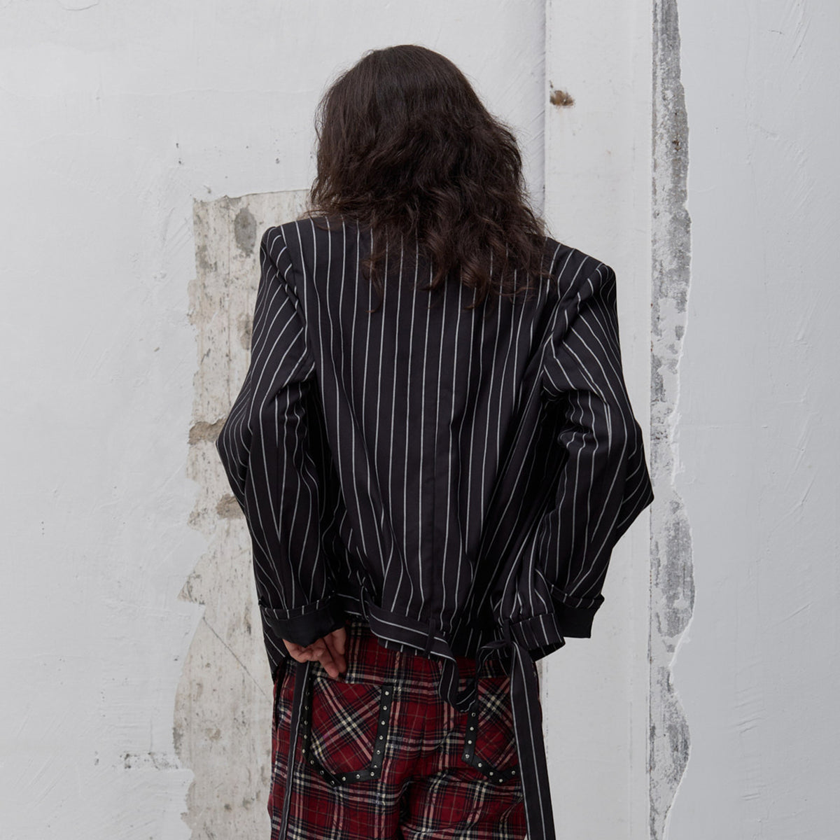 FULLTIDE Punk Striped Tie-Detail Blazer