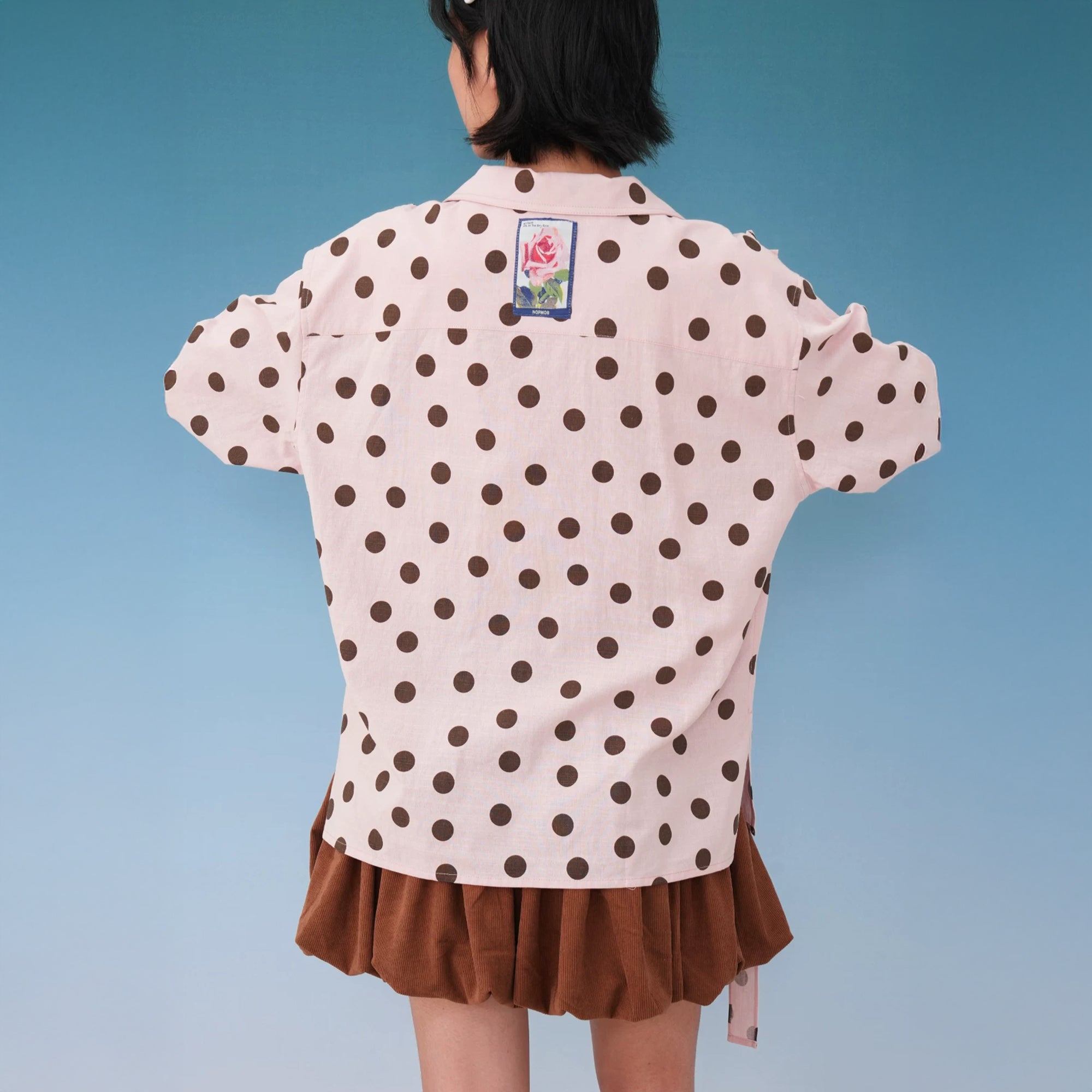 NOPMOB Polka Dot Ruffle Tie Half-Shirt