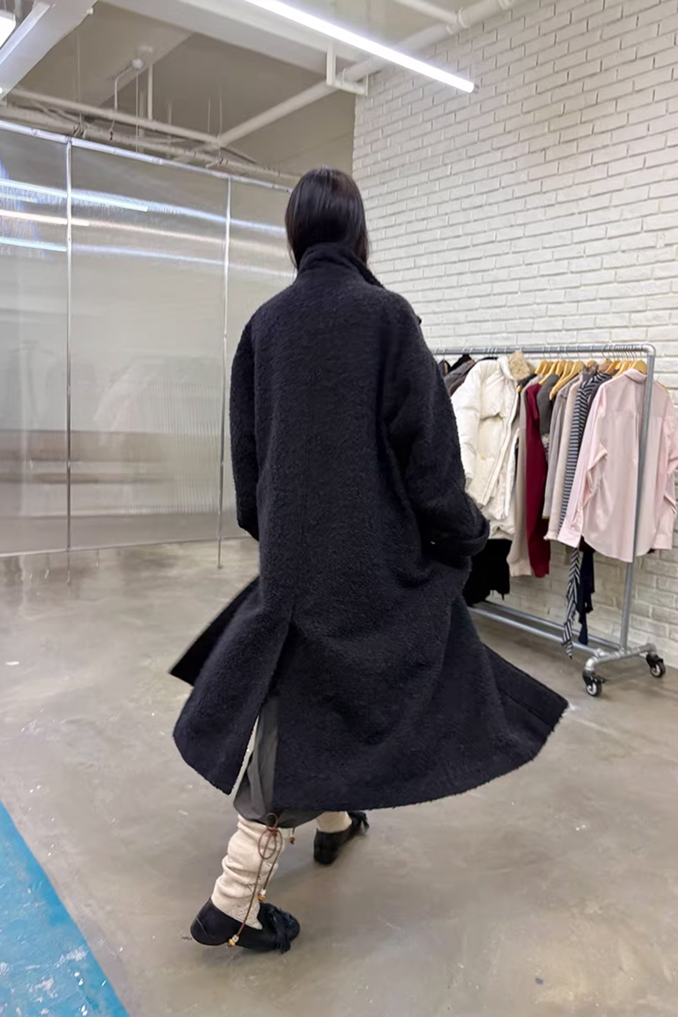NEVERSEEZ Bouclé Wool-Blend Toggle Longline Coat