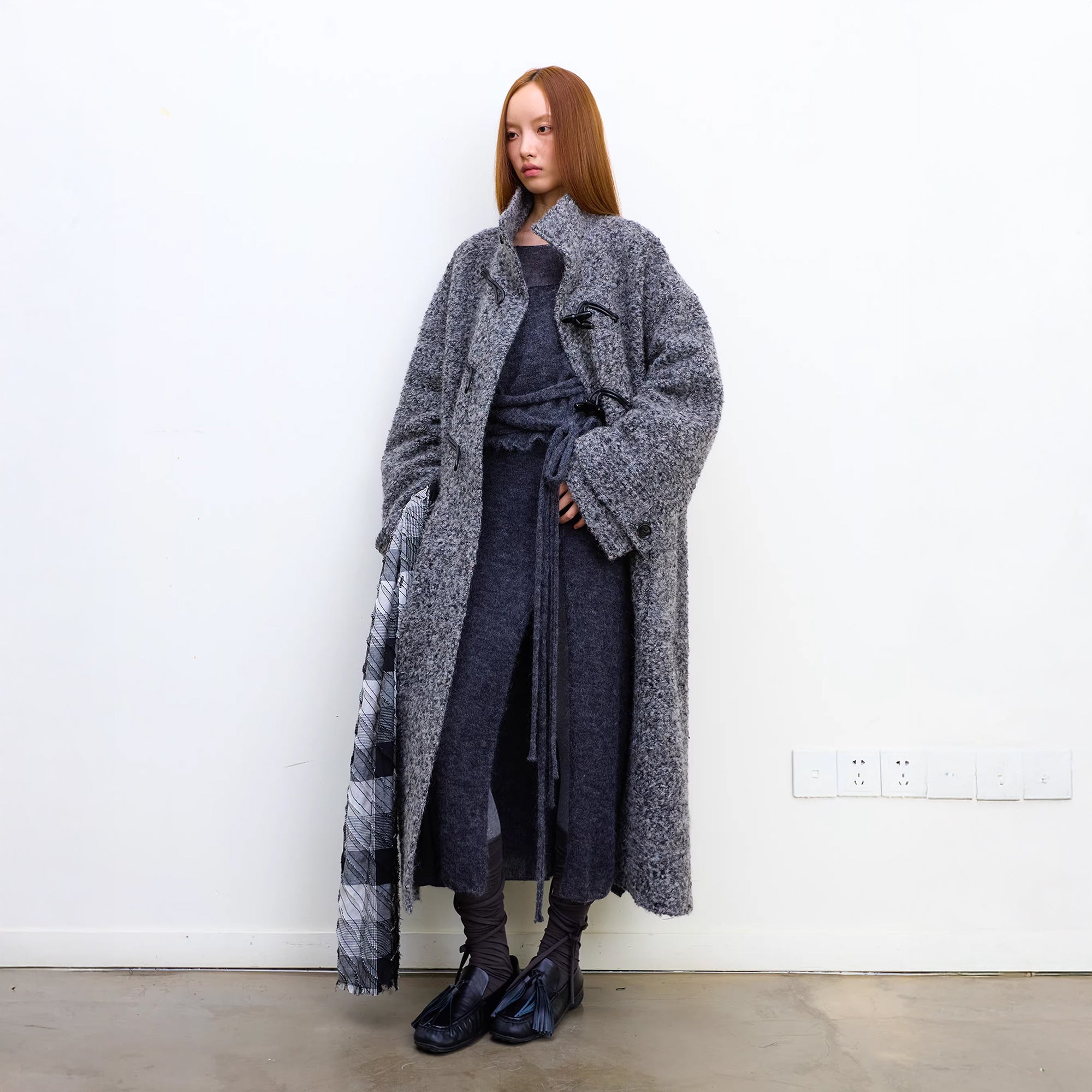NEVERSEEZ Bouclé Wool-Blend Toggle Longline Coat