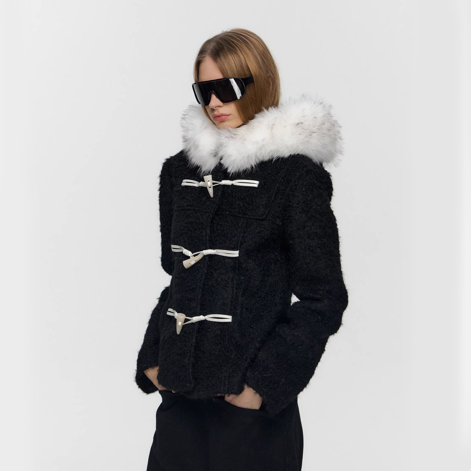 10AMSOTIIIIIIRED Contrast Toggle Wool-Blend Hooded Jacket