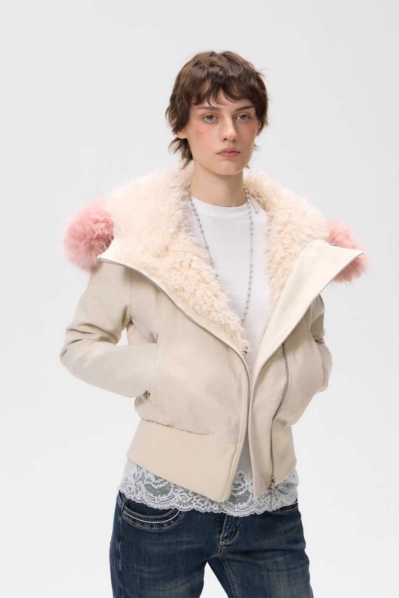 10AMSOTIIIIIIRED Sherpa-Lined Faux Fur Hooded Bomber Jacket
