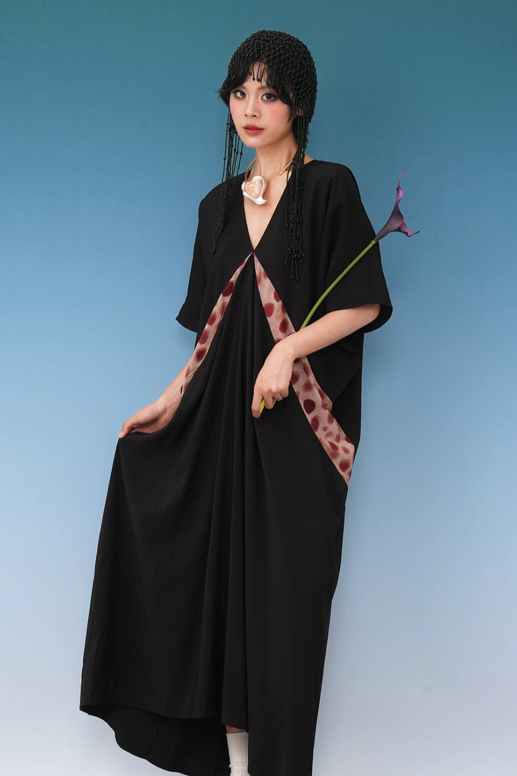 NOPMOB Dot Panel Draped Maxi Dress