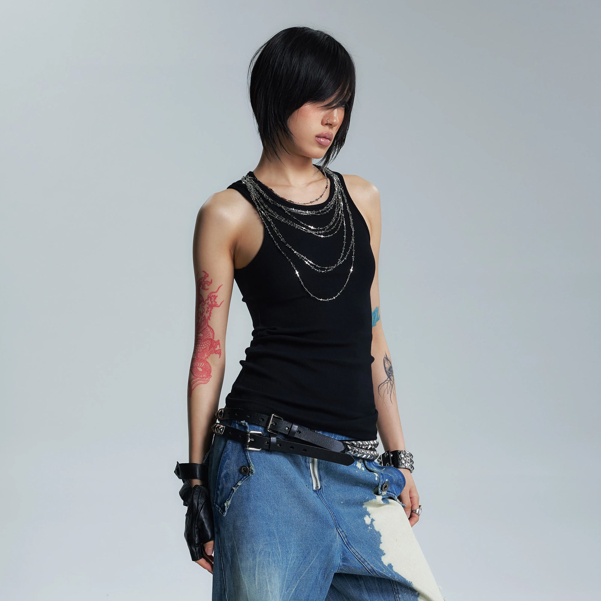 NONAME SPACE Spine Graphic Ribbed Tank Top