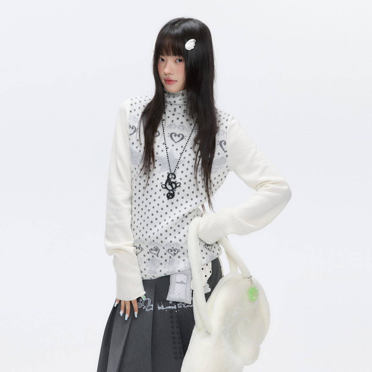 BETWEENAND Heart & Star Jacquard Turtleneck Sweater