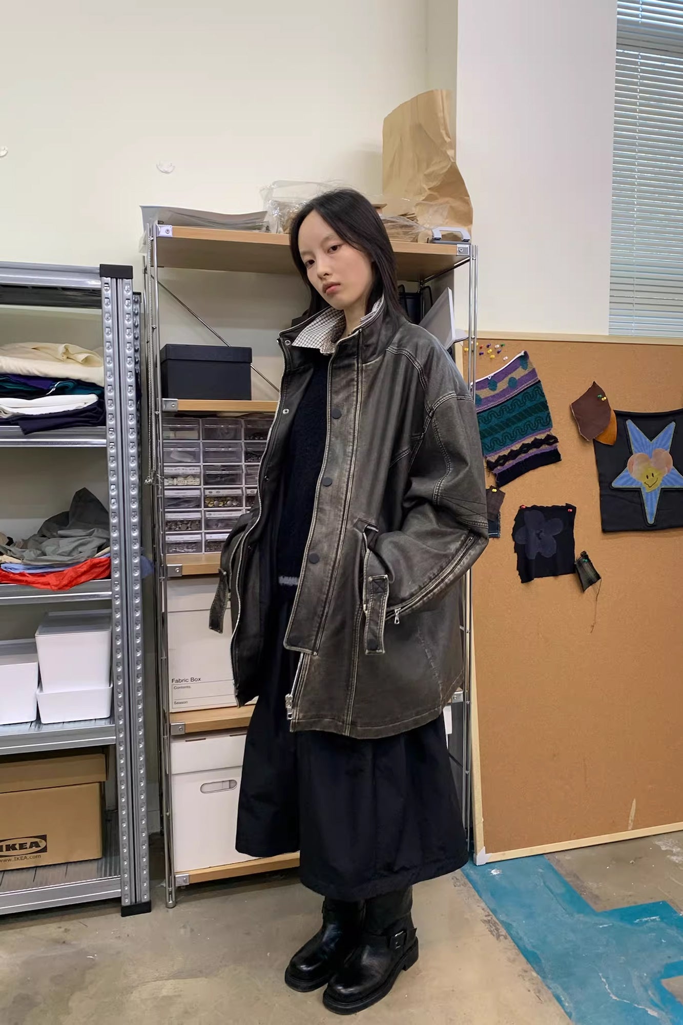 NEVERSEEZ Paneled Faux Leather Washed Utility Jacket