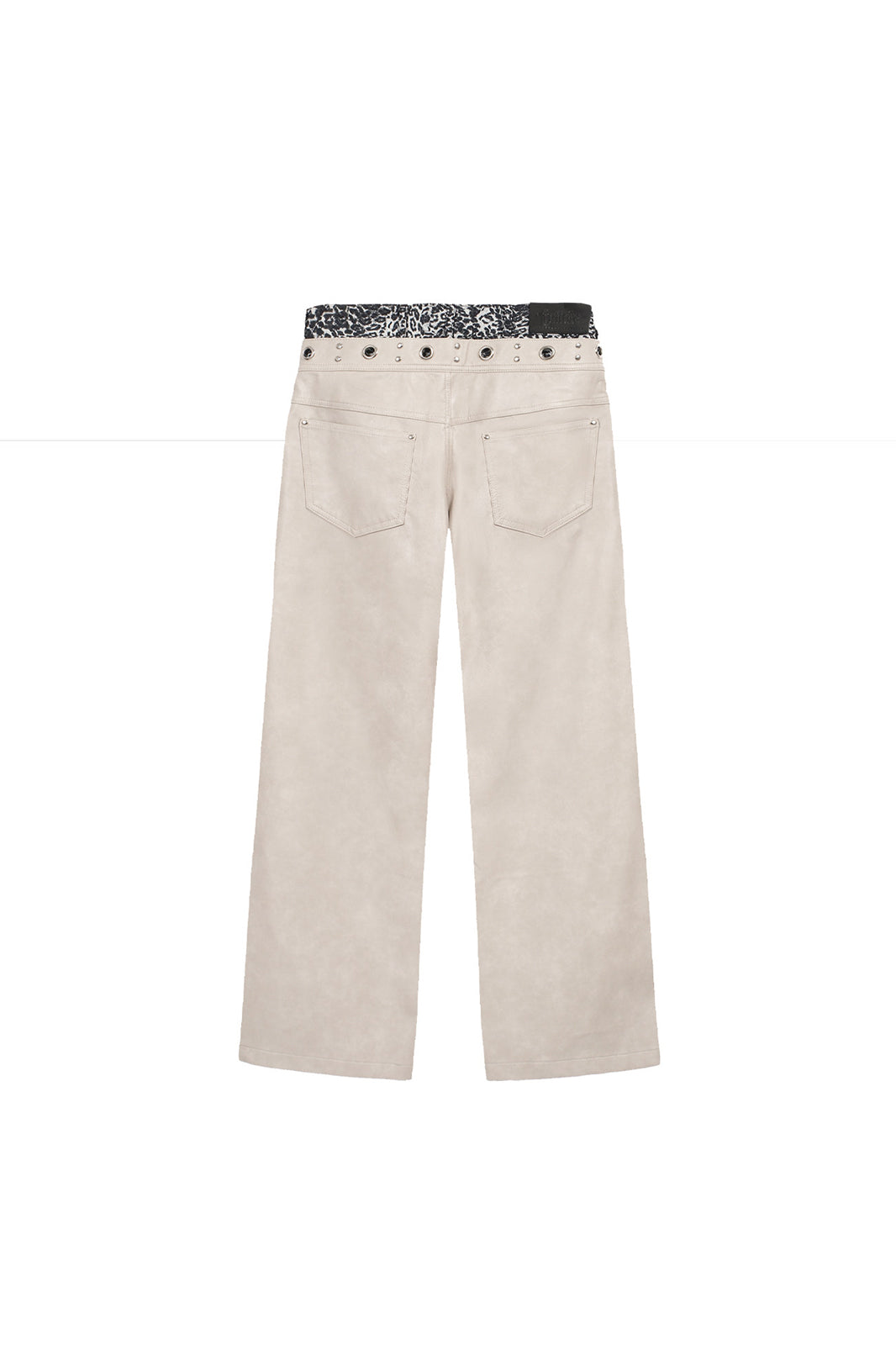 FULLTIDE Retro Spliced Leopard Faux Leather Wide-Leg Pants
