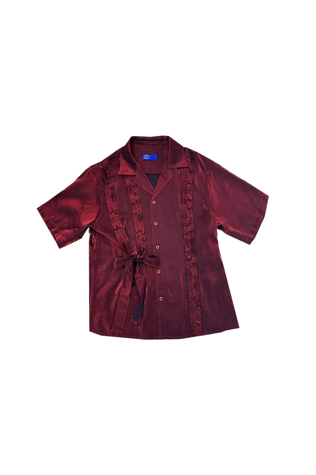 NOPMOB Satin Ruffled Iridescent Oversized Shirt