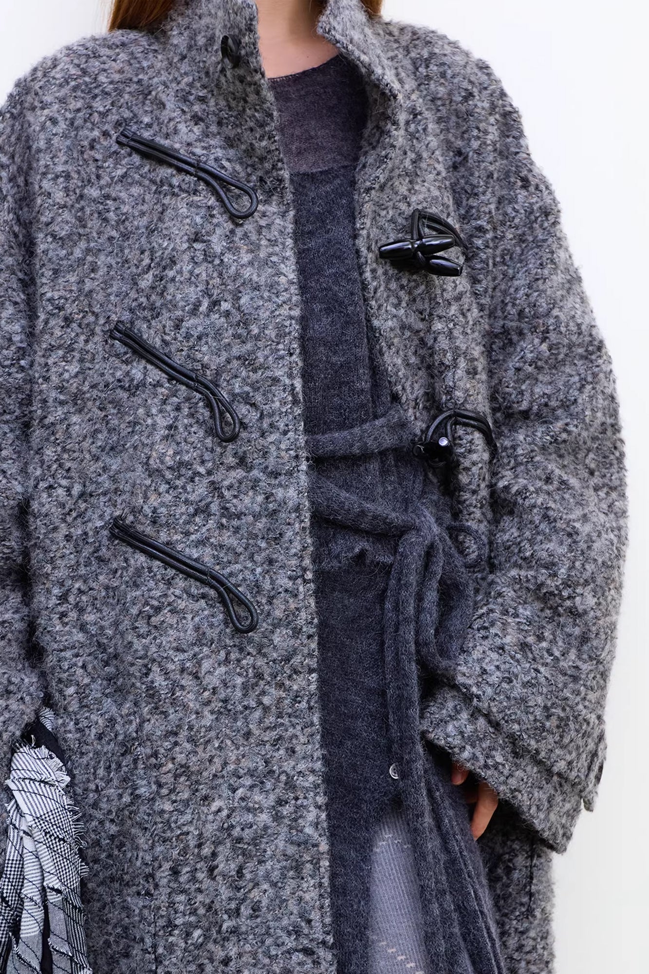 NEVERSEEZ Bouclé Wool-Blend Toggle Longline Coat