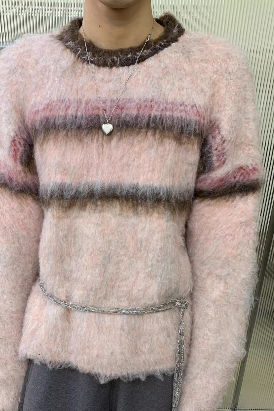 NEVERSEEZ Contrast Stripe Fuzzy Sweater