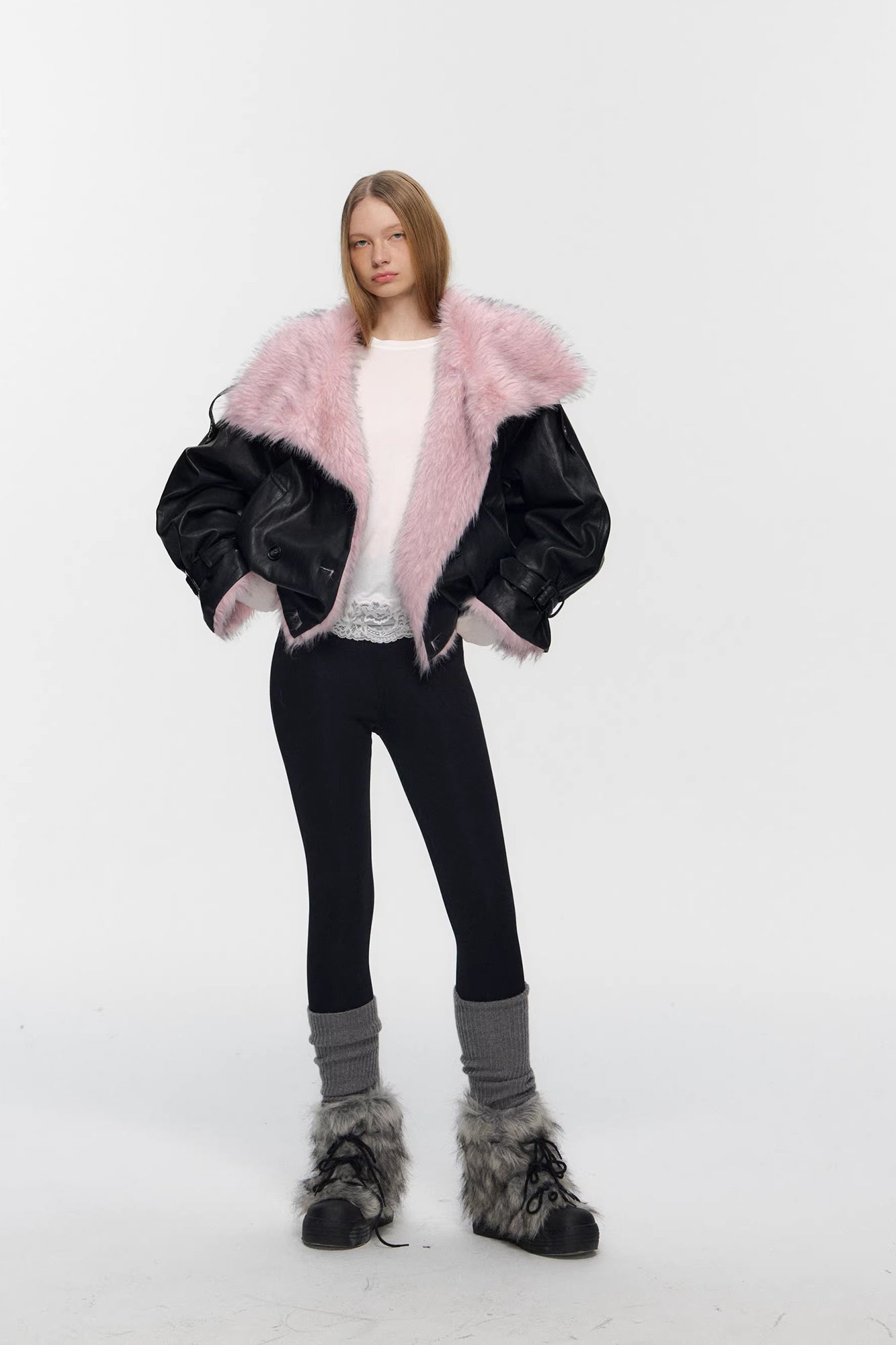 10AMSOTIIIIIIRED Reversible Faux-Leather & Faux-Fur Biker Jacket