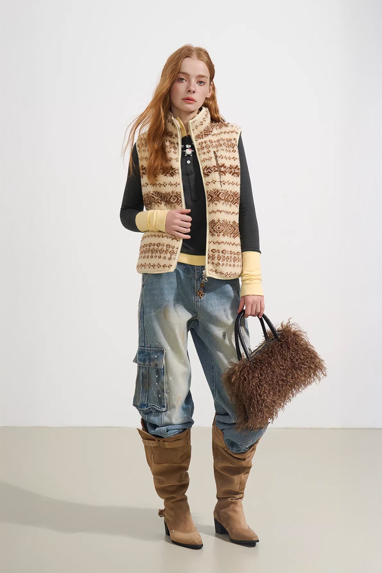 SOFITTE Fair Isle Faux-Shearling Mockneck Vest