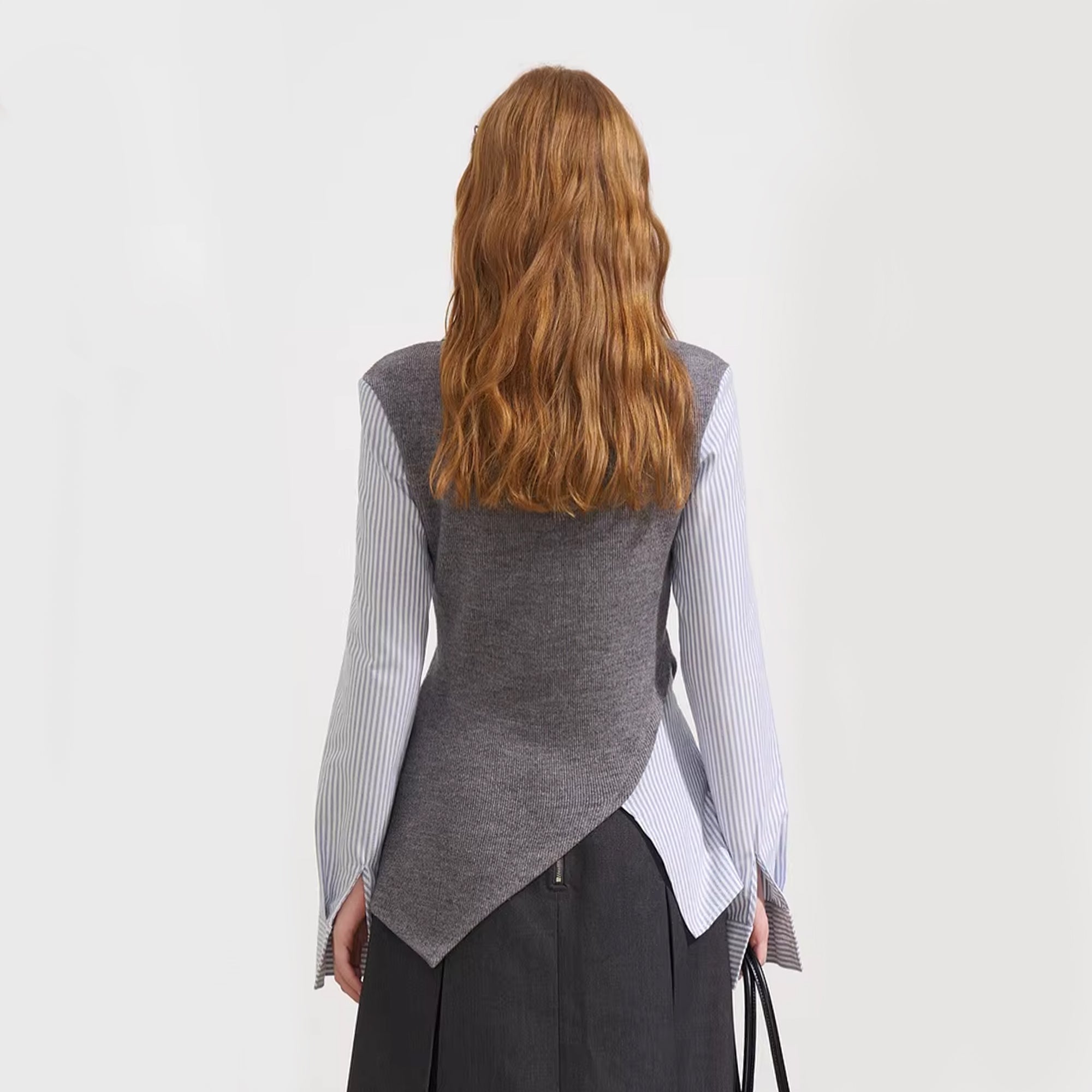 SOFITTE Asymmetric Faux-Layer Tie Graphic Knit Vest Shirt