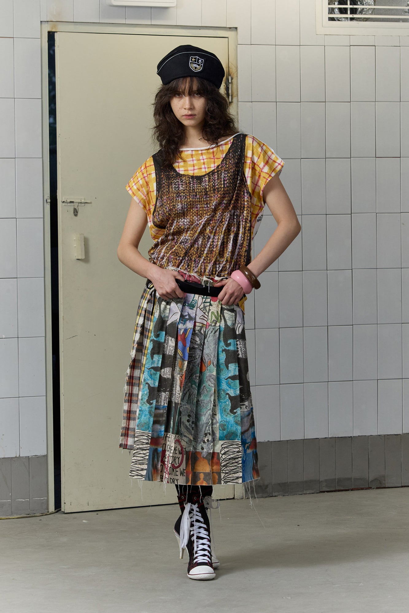 FULLTIDE Graffiti Raw-Edge Belted Plaid Wrap Skirt