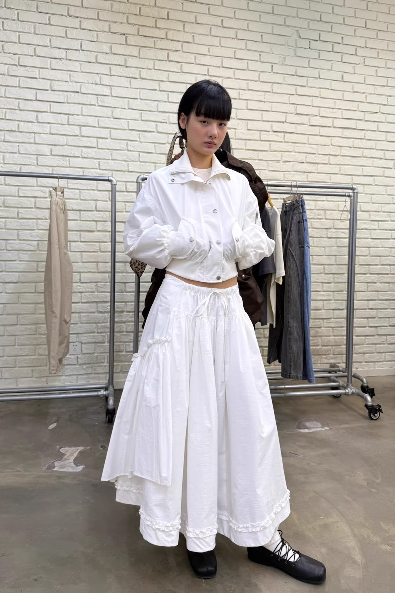 NEVERSEEZ Ruched-Back Cropped Bomber Jacket